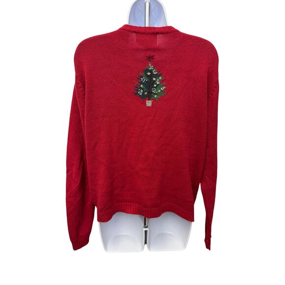 VTG Christmas Sweater Womens M 10 12 Cardigan Cozy Cabin Tree Embroidered red - Picture 5 of 8